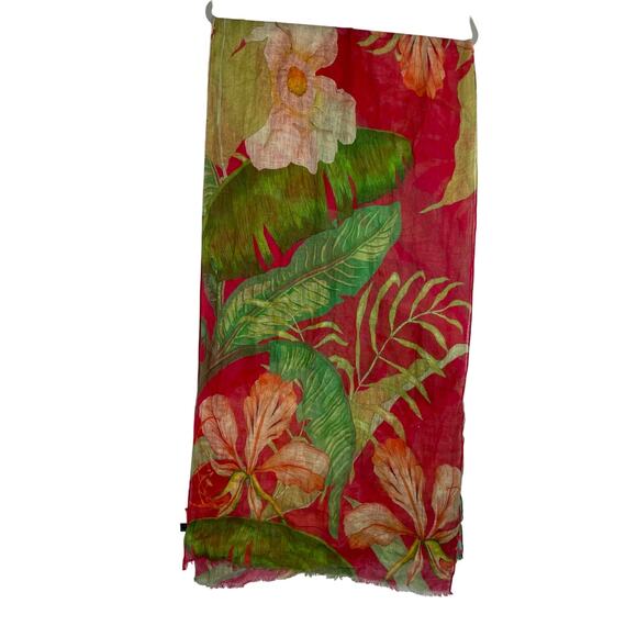Powder 100% Linen Scarf  Shawl Tropical Floral Botanical print - Picture 1 of 8